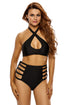 Sexy Black Strappy Cutout Detail 2pcs Halter Swimsuit